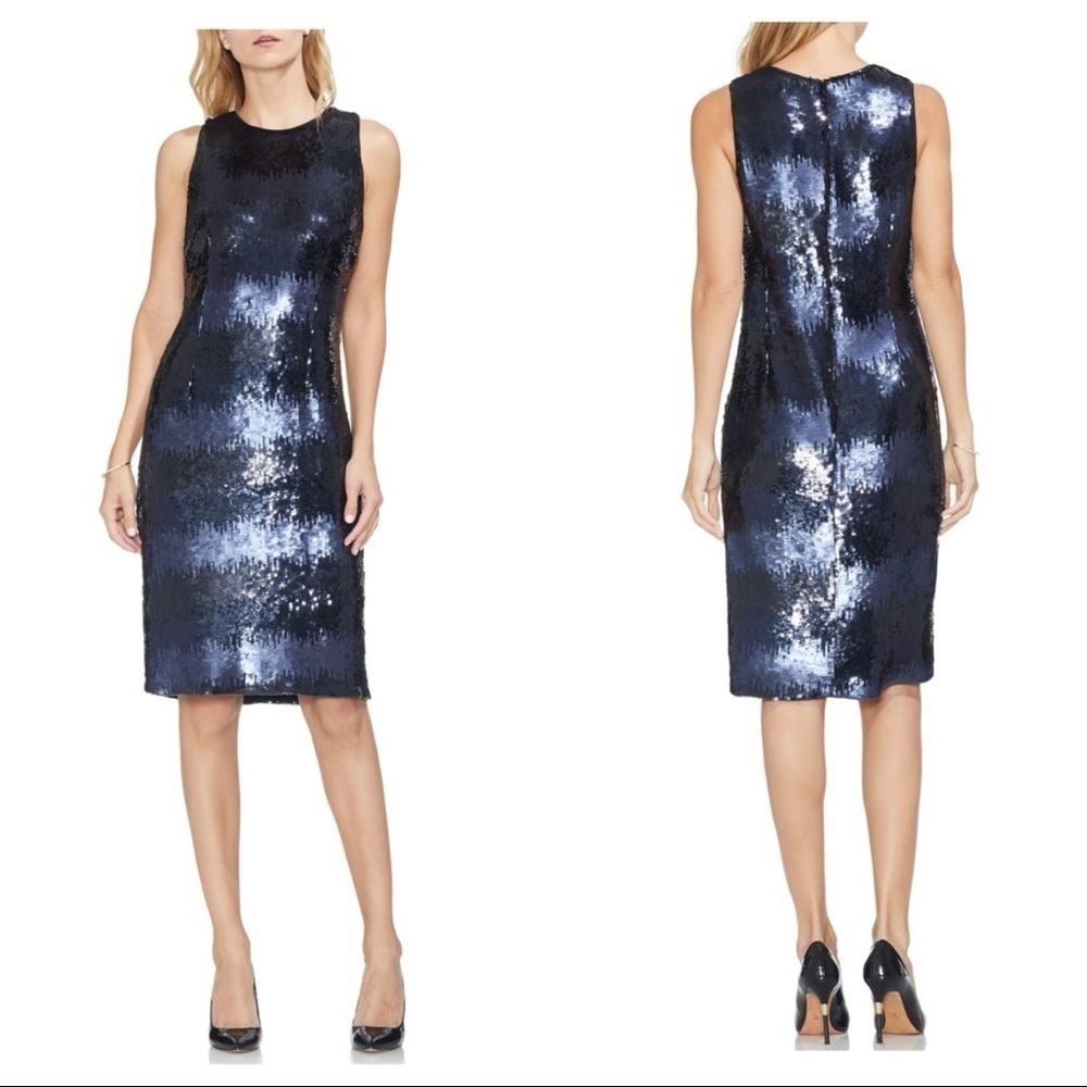 VINCE CAMUTO
Sleeveless Ombre Sequined Dress In Classic Navy size 0